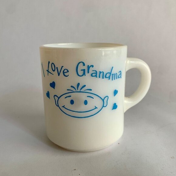 Vintage I Love Grandma Milk Glass Mug White Blue - Picture 1 of 6